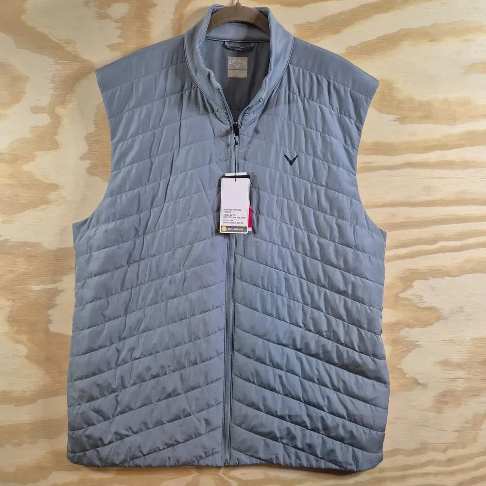 Callaway Mens XL Gray Tradewinds Quilted Golf Vest UPF 50 Full Zip NWT